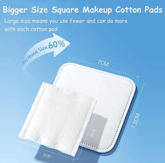 Alt view image 5 of 7 - Square Cotton Pads 150 Counts Lager Size 100% Cotton Makeup Remove Pads Not to Shed or Fall Apart Face Cotton Pads Triple-Layer Design for Daily Skin Care,Lint-Free,7X7.5CM