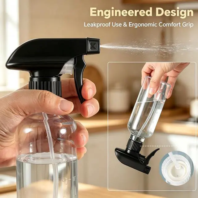 Alt view image 4 of 6 - Plastic Spray Bottles (2 Pack 10 oz), Leakproof Adjustable Fine Mist & Jet Stream Nozzle, Premium BPA-Free Plastic Multi-Purpose for Hair, Plants, Cleaning (2 PACK CLEAR)