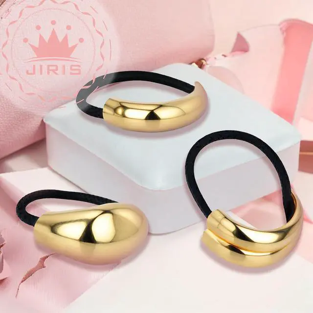 Alt view image 6 of 7 - 3PCS Metal Hair Tie For Women,Gold Cuffs,Metal Geometric Gold Hair Ties, Hair Accessories Stretchy and Non-Damage Ponytail Holders,Ponytail Cuff Hair Bands For Hair Styling (SET4)