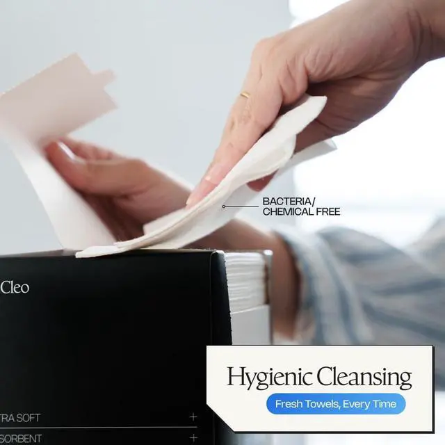 Alt view image 4 of 6 - Cleo Health & Beauty Disposable Face Towels Ultra Soft Extra Thick Facial Towelettes for Skincare & Makeup Removal 100% Biodegradable Lint-Free Single Use Cloths Sensitive Skin Friendly 50ct