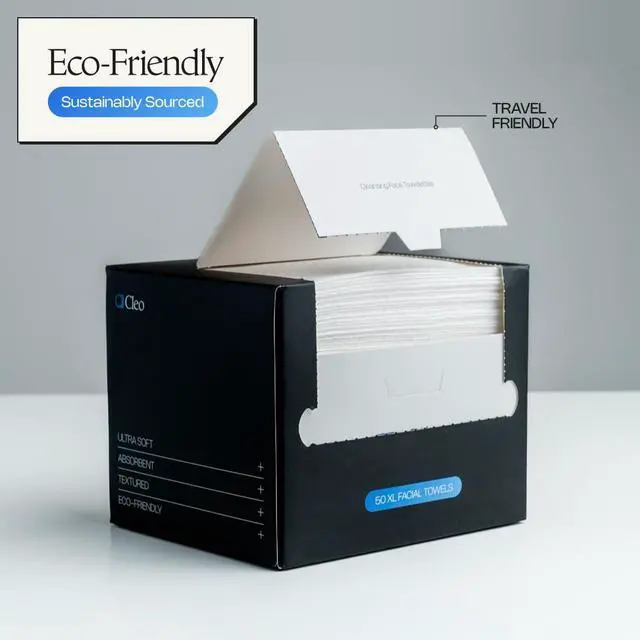 Alt view image 6 of 6 - Cleo Health & Beauty Disposable Face Towels Ultra Soft Extra Thick Facial Towelettes for Skincare & Makeup Removal 100% Biodegradable Lint-Free Single Use Cloths Sensitive Skin Friendly 50ct