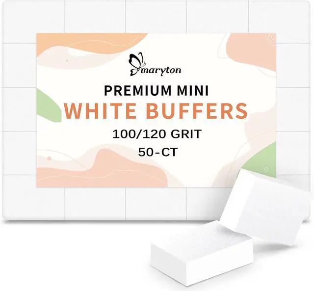 Main image of Maryton Mini Nail Buffer Blocks - 100/120 Grit for Acrylic Nails, 50 Count | Professional Salon White Buffers, Buff Nails Prior to Application of Gel Polish, Acrylic, Manicure