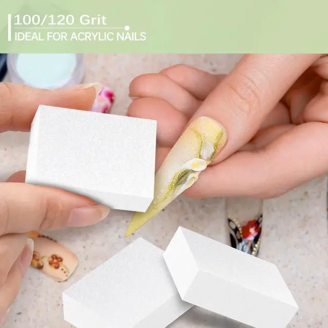 Alt view image 4 of 7 - Maryton Mini Nail Buffer Blocks - 100/120 Grit for Acrylic Nails, 50 Count | Professional Salon White Buffers, Buff Nails Prior to Application of Gel Polish, Acrylic, Manicure