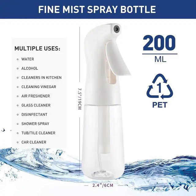 Alt view image 4 of 6 - TANSHINE Continuous Spray Bottle for Hair,Ultra Fine Mist Water Hair Spray Bottles,Mister Spray Bottle,Refillable Plastic Sprayer for Hairstyling, Cleaning,Alcohol, Plants, Salons,6.8oz/200ml,Clear