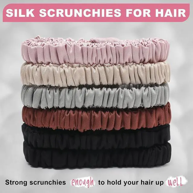 Alt view image 2 of 7 - 6Pcs Silk Hair Ties 100% Pure Mulberry Silk Scrunchies for Women Girls | No Hair Crease, Anti Frizz, Gentle Hold, No Damage, Color 04