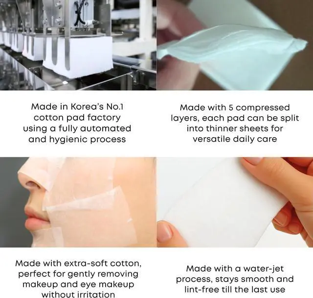 Alt view image 5 of 7 - Multi Cotton Pads 100% Pure Cotton for Makeup Removal & Skincare, 5-Layer Lint-Free Premium Korean Facial Cotton Pads, Hypoallergenic, 80 Count