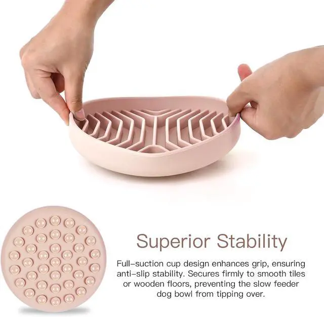 Alt view image 3 of 7 - Silicone Slow Feeder Dog Bowls, Puzzle Design with Suction Cups (Pink) | Ideal for Large & Small Pets, anti-choking structure, non-slip, dishwasher microwave safe, relieves pet boredom and anxiety