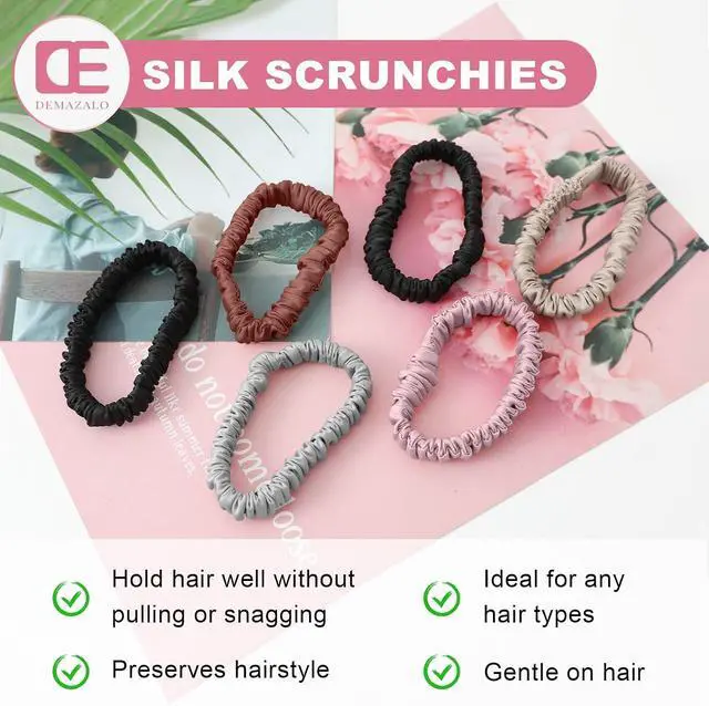 Alt view image 5 of 7 - 6Pcs Silk Hair Ties 100% Pure Mulberry Silk Scrunchies for Women Girls | No Hair Crease, Anti Frizz, Gentle Hold, No Damage, Color 04