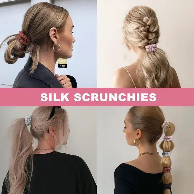 Alt view image 7 of 7 - 6Pcs Silk Hair Ties 100% Pure Mulberry Silk Scrunchies for Women Girls | No Hair Crease, Anti Frizz, Gentle Hold, No Damage, Color 04