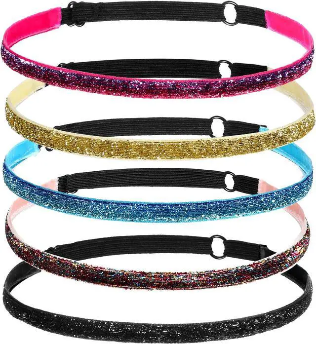 Main image of 5 Pcs Glitter Running Headbands, Elastic Shiny Headbands Women | Adjustable Headband Stretchy Sparkling Hair Accessories Non-Slip Sports Headband for Teen Girl Party Favors Yoga Athlete