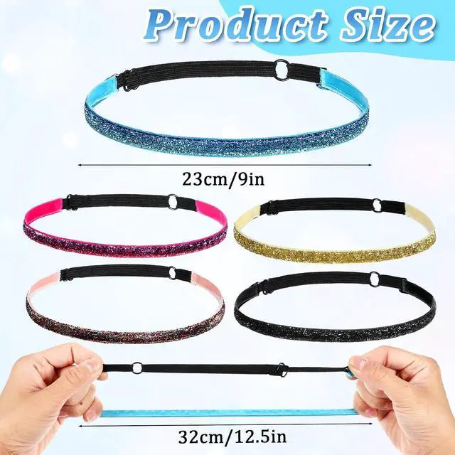 Alt view image 6 of 7 - 5 Pcs Glitter Running Headbands, Elastic Shiny Headbands Women | Adjustable Headband Stretchy Sparkling Hair Accessories Non-Slip Sports Headband for Teen Girl Party Favors Yoga Athlete