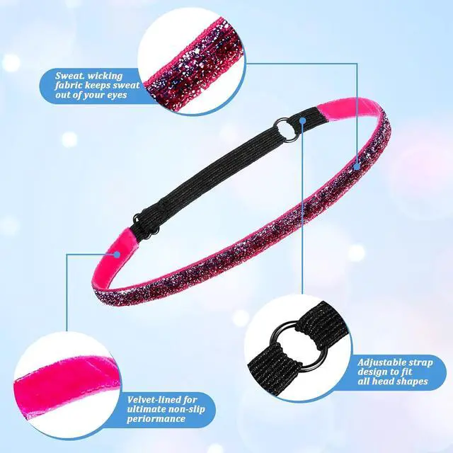 Alt view image 5 of 7 - 5 Pcs Glitter Running Headbands, Elastic Shiny Headbands Women | Adjustable Headband Stretchy Sparkling Hair Accessories Non-Slip Sports Headband for Teen Girl Party Favors Yoga Athlete