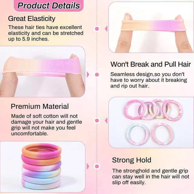 Alt view image 5 of 7 - 54Pcs Hair Ties for Girls and Women, Nylon Hair Elastics Hair Bands Ponytail Holders Soft Hair Ties No Damage for Girls Thick Straight Curly Hair Multi-colored