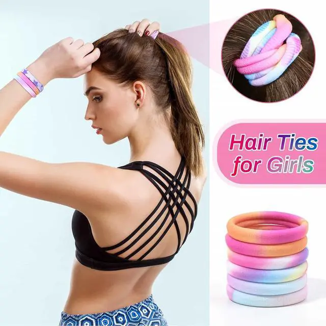Alt view image 2 of 7 - 54Pcs Hair Ties for Girls and Women, Nylon Hair Elastics Hair Bands Ponytail Holders Soft Hair Ties No Damage for Girls Thick Straight Curly Hair Multi-colored