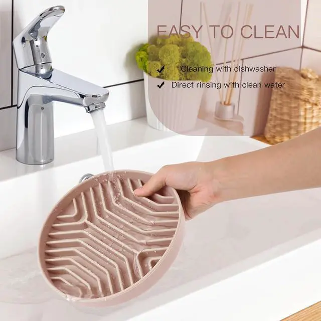 Alt view image 7 of 7 - Silicone Slow Feeder Dog Bowls, Puzzle Design with Suction Cups (Pink) | Ideal for Large & Small Pets, anti-choking structure, non-slip, dishwasher microwave safe, relieves pet boredom and anxiety