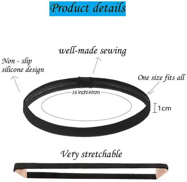 Alt view image 2 of 6 - Hexchasty 9pcs Elastic Thin Headbands, Stretchy Skinny Sports Athletic Hair Bands for Women Men Girls Boys Teen - Black, White, Gray | athletic black white grey yoga headbands for women men
