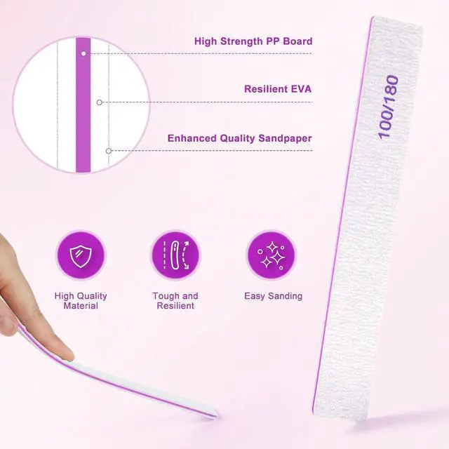 Alt view image 4 of 7 - Nail Files (30 Pack), 100/180 Grit Double Sided Emery Boards for Natural & Acrylic Nails, Reusable Manicure for Women & Men, Professional Fingernail Filer & Lima de Uñas for Salon & Home Use