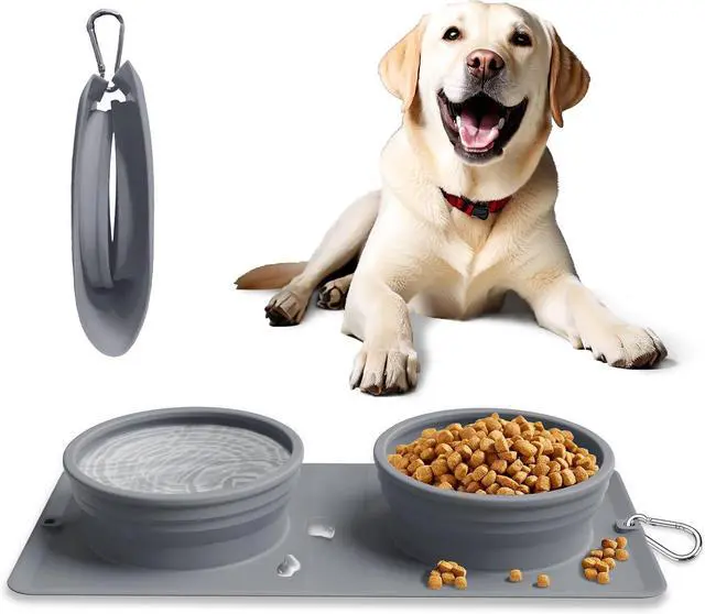 Main image of Collapsible Portable 2-in-1 Dog Bowl, Travel Dog Bowl Integrated, Silicone Foldable Expandable Food Water Bowl with Carabiner - Anti-Spill and Anti-Skid - for Camping/Traveling LPFLASAT (Grey)