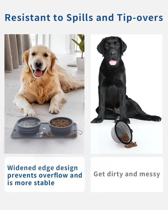 Alt view image 2 of 6 - Collapsible Portable 2-in-1 Dog Bowl, Travel Dog Bowl Integrated, Silicone Foldable Expandable Food Water Bowl with Carabiner - Anti-Spill and Anti-Skid - for Camping/Traveling LPFLASAT (Grey)