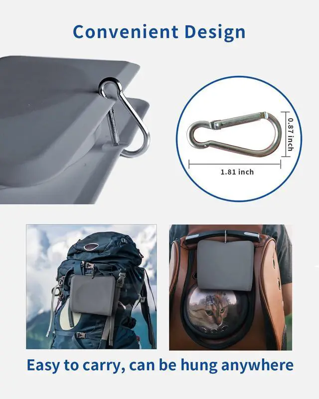 Alt view image 3 of 6 - Collapsible Portable 2-in-1 Dog Bowl, Travel Dog Bowl Integrated, Silicone Foldable Expandable Food Water Bowl with Carabiner - Anti-Spill and Anti-Skid - for Camping/Traveling LPFLASAT (Grey)