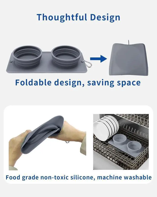 Alt view image 4 of 6 - Collapsible Portable 2-in-1 Dog Bowl, Travel Dog Bowl Integrated, Silicone Foldable Expandable Food Water Bowl with Carabiner - Anti-Spill and Anti-Skid - for Camping/Traveling LPFLASAT (Grey)