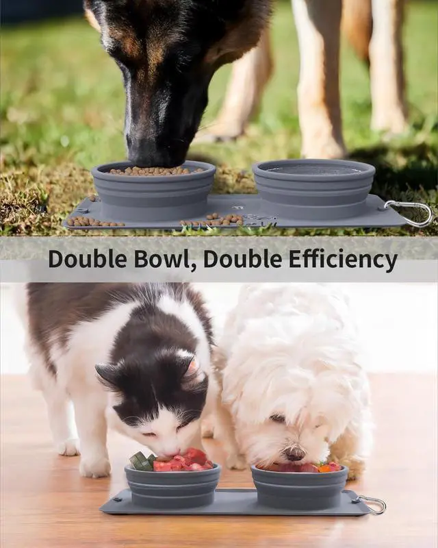 Alt view image 5 of 6 - Collapsible Portable 2-in-1 Dog Bowl, Travel Dog Bowl Integrated, Silicone Foldable Expandable Food Water Bowl with Carabiner - Anti-Spill and Anti-Skid - for Camping/Traveling LPFLASAT (Grey)
