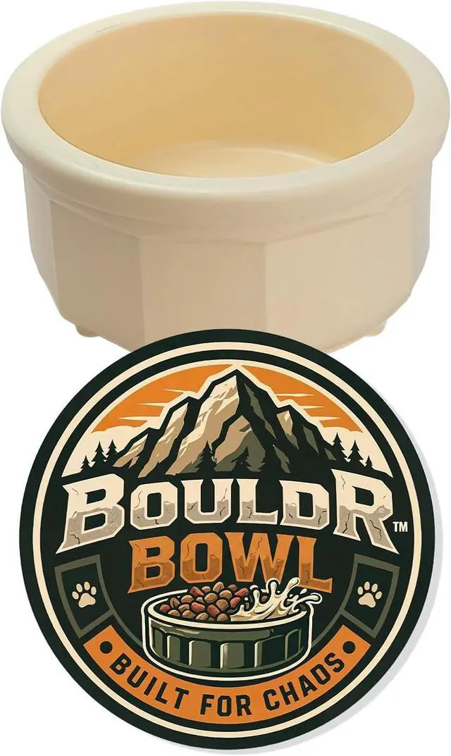 Main image of Pet Crock Bowl Thick Durable Plastic Non-Tip Food & Water Dish for Small Dogs, Cats, Birds, Lizards & Other Small Animals Indoor/Outdoor Chew Resistant, Easy Clean (Beige, .5 Cup (4oz))
