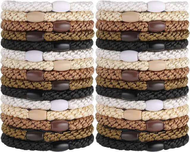 Main image of Hair Ties for Women Girls, Funtopia 30Pcs Elastics Hair Band for Thick Hair | Hair Ties No Damage, Ponytail Holders Rubber Bands for Hair, Hair Elastics (Black/Brown/White/Beige/Coffee)