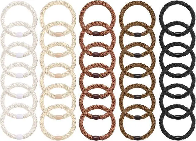 Alt view image 4 of 6 - Hair Ties for Women Girls, Funtopia 30Pcs Elastics Hair Band for Thick Hair | Hair Ties No Damage, Ponytail Holders Rubber Bands for Hair, Hair Elastics (Black/Brown/White/Beige/Coffee)