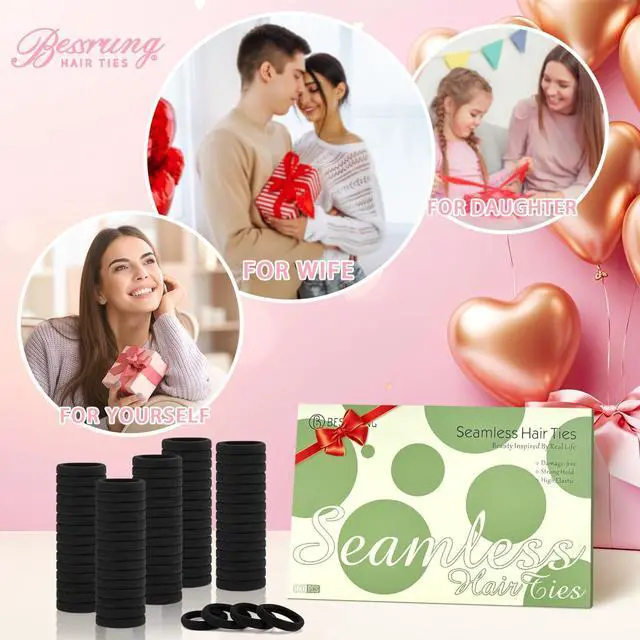 Alt view image 2 of 7 - Bessrung 100PCS Black Seamless Elastic Hair Ties No Damage for Women Girls | Soft Stretchy Hair Bands, Ouchless No Crease Ponytail Holders for Thick & Thin Hair, Hair Accessories for Everyday Use