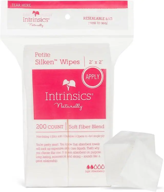 Main image of Intrinsics Petite Silken 2x2 Esthetic Wipes (200 Count) | 4-Ply Premium Lint-Free Facial Wipes & Cotton Pads for Face | Low-Absorbency Face Pads for Toner & Makeup Removal