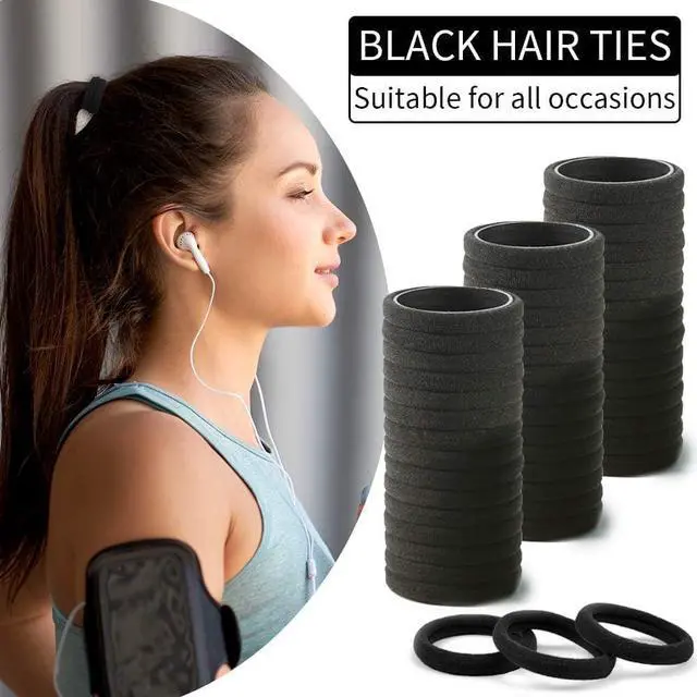 Alt view image 5 of 7 - Bessrung 100PCS Black Seamless Elastic Hair Ties No Damage for Women Girls | Soft Stretchy Hair Bands, Ouchless No Crease Ponytail Holders for Thick & Thin Hair, Hair Accessories for Everyday Use