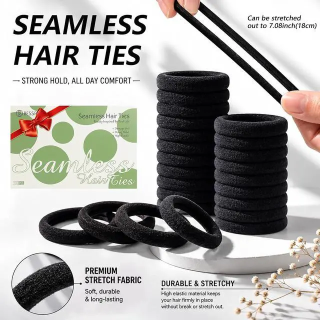 Alt view image 4 of 7 - Bessrung 100PCS Black Seamless Elastic Hair Ties No Damage for Women Girls | Soft Stretchy Hair Bands, Ouchless No Crease Ponytail Holders for Thick & Thin Hair, Hair Accessories for Everyday Use