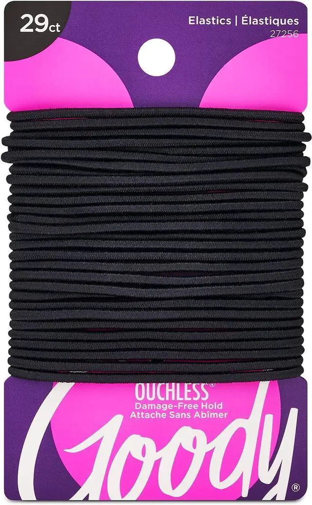 Main image of Goody Ouchless Womens Elastic Hair Tie - 29 Count, Black - 2MM for Fine to Medium Hair - Pain-Free Hair Accessories for Women Perfect for Long Lasting Braids, Ponytails and More