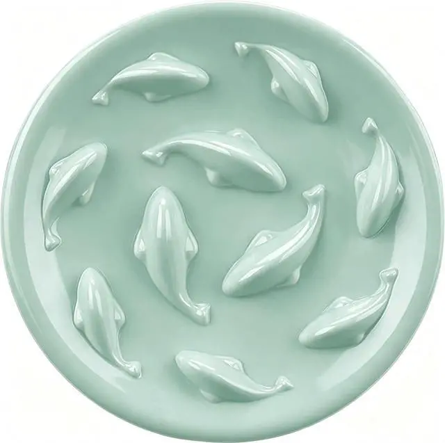 Main image of Slow Feeder Bowl for Cats and Small Dogs,Cilkus Fish Pool Design, Fun Interactive Bloat Stop Puzzle Feeder Bowl Healthy Eating Diet Made of Melamine Food Grade Material Dishwasher Safe (Green)