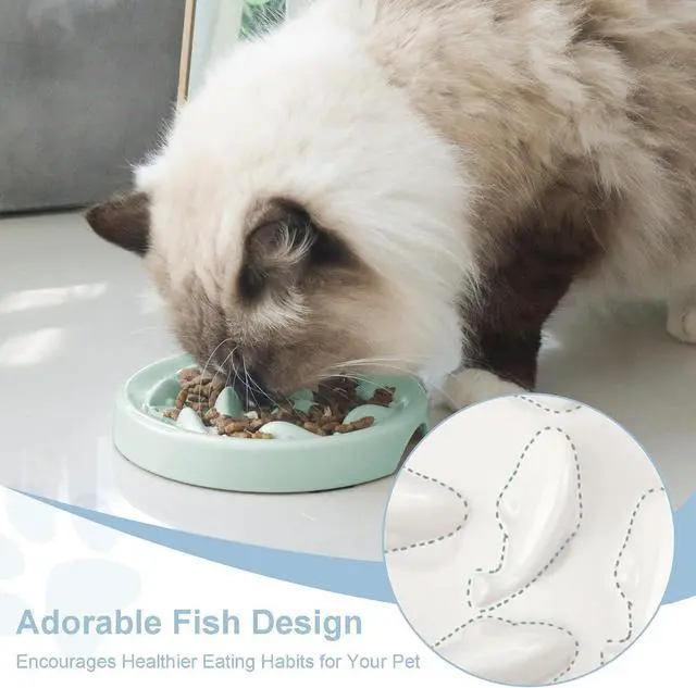 Alt view image 6 of 7 - Slow Feeder Bowl for Cats and Small Dogs,Cilkus Fish Pool Design, Fun Interactive Bloat Stop Puzzle Feeder Bowl Healthy Eating Diet Made of Melamine Food Grade Material Dishwasher Safe (Green)