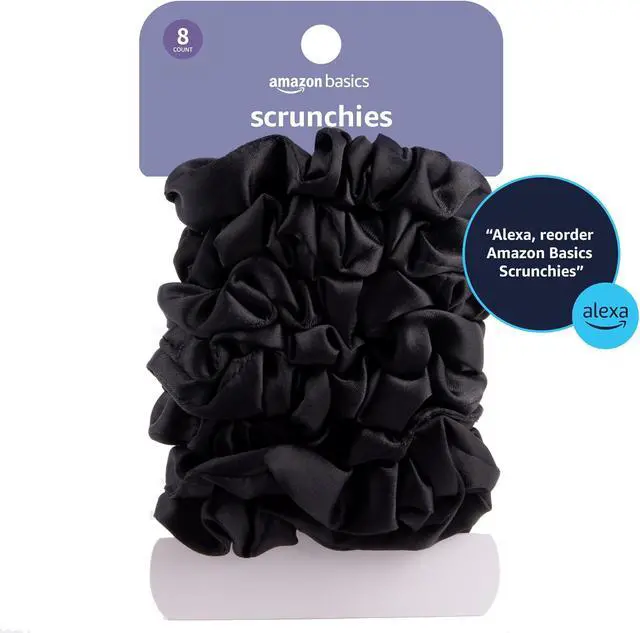 Alt view image 5 of 5 - Amazon Basics Satin Scrunchies No Crease, No Damage Hair Ties Frizz Free, Gentle, Stylish Scrunchies. Black, 8 Count, For Thin and Normal Hair