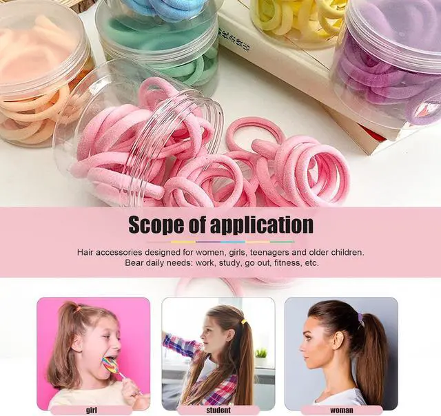 Alt view image 6 of 7 - 48PCS Seamless Hair Ties Macaron Rainbow Colorful High Elastic Ponytail Holders Hair Bands for Women Girls Teens Children Thick Hair Thin Hair Braided Accessories No Damage Stretchy Gift for Her