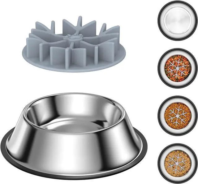 Main image of 2-in-1 Metal Dog Bowl with Slow Feeder Insert, Food Grade 304 Slow Feeder Dog Bowls, Non-Slip Bottom, Pet Slower Food Feeding Bowls for Increases Feeding Time, Reduces Digestive Problems (M)