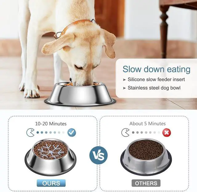 Alt view image 2 of 7 - 2-in-1 Metal Dog Bowl with Slow Feeder Insert, Food Grade 304 Slow Feeder Dog Bowls, Non-Slip Bottom, Pet Slower Food Feeding Bowls for Increases Feeding Time, Reduces Digestive Problems (M)