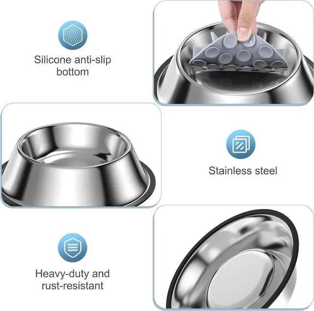 Alt view image 3 of 7 - 2-in-1 Metal Dog Bowl with Slow Feeder Insert, Food Grade 304 Slow Feeder Dog Bowls, Non-Slip Bottom, Pet Slower Food Feeding Bowls for Increases Feeding Time, Reduces Digestive Problems (M)