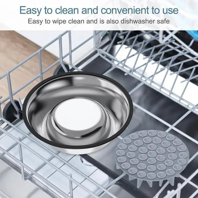 Alt view image 4 of 7 - 2-in-1 Metal Dog Bowl with Slow Feeder Insert, Food Grade 304 Slow Feeder Dog Bowls, Non-Slip Bottom, Pet Slower Food Feeding Bowls for Increases Feeding Time, Reduces Digestive Problems (M)