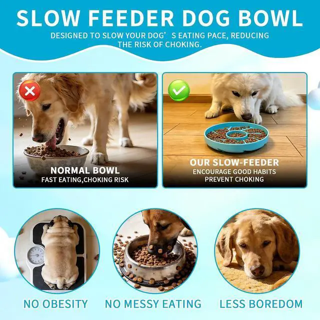 Alt view image 2 of 6 - Dog Bowl Silicone Slow Feeder, Windspout Puzzle Shaped Anti-Choking Pet Food Bowls 2 Cups Capacity for Medium Breeds with Non-Slip Suction Cup Base Maze Dish for Fast Eater