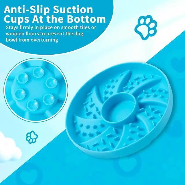 Alt view image 4 of 6 - Dog Bowl Silicone Slow Feeder, Windspout Puzzle Shaped Anti-Choking Pet Food Bowls 2 Cups Capacity for Medium Breeds with Non-Slip Suction Cup Base Maze Dish for Fast Eater