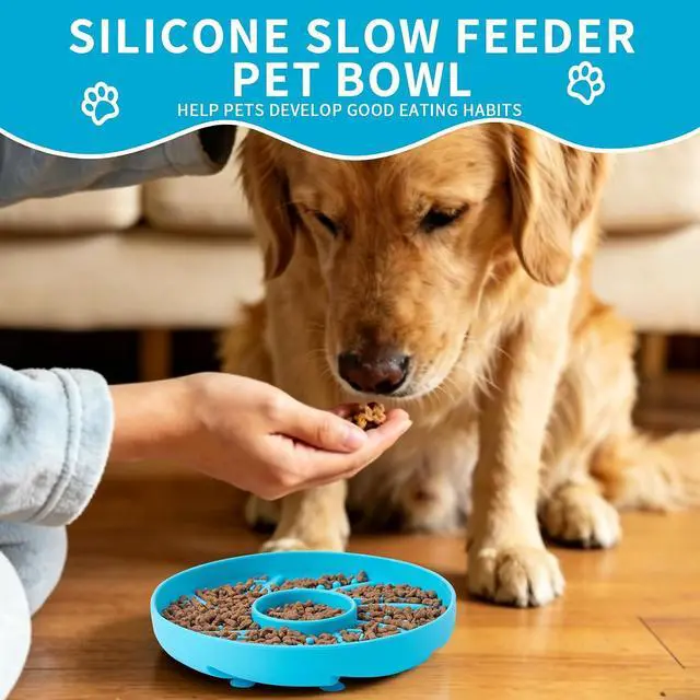 Alt view image 5 of 6 - Dog Bowl Silicone Slow Feeder, Windspout Puzzle Shaped Anti-Choking Pet Food Bowls 2 Cups Capacity for Medium Breeds with Non-Slip Suction Cup Base Maze Dish for Fast Eater