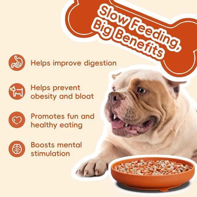 Alt view image 6 of 7 - Silicone Slow Feeder Dog Bowl Orange Bone Pattern | Food-Grade Non-Slip Dog Dish for Anti-Bloat, Fast Eating Prevention, 7.5 x 1.5, Dishwasher Safe