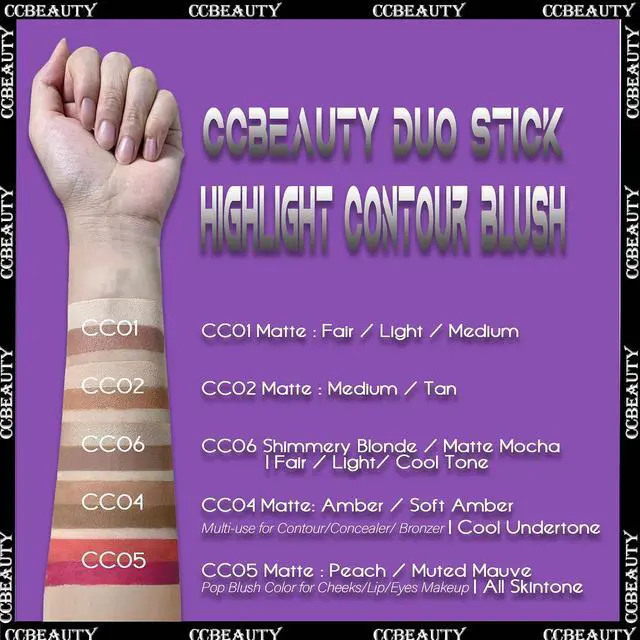 Alt view image 3 of 7 - CCbeauty 2-IN-1 Contour Stick Makeup,Cream Shimmer Highlighter Bronzer Stick, Highlighting Contouring Kit, Highlight Concealer Sticks for Face Shaping Make up, Long Lasting & Waterproof