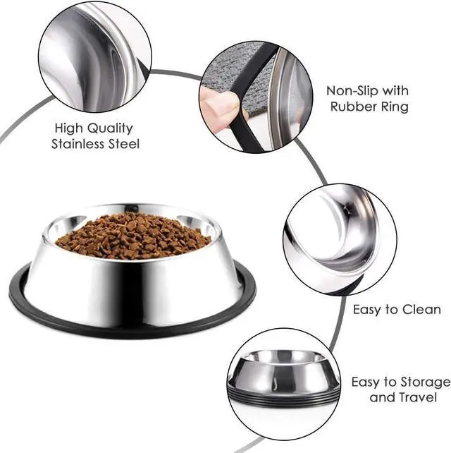 Alt view image 2 of 7 - Stainless Steel Dog Bowls, 2.2 Cup Cat Bowl with Rubber Base for Cats, Puppy