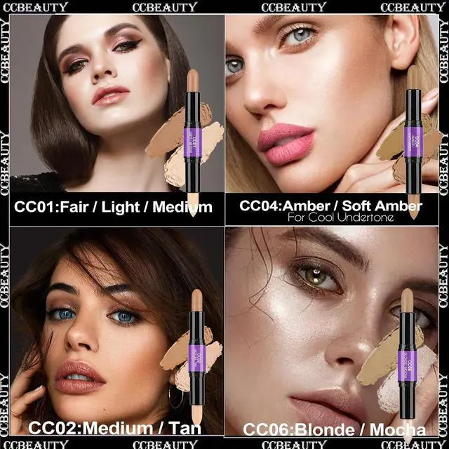 Alt view image 7 of 7 - CCbeauty 2-IN-1 Contour Stick Makeup,Cream Shimmer Highlighter Bronzer Stick, Highlighting Contouring Kit, Highlight Concealer Sticks for Face Shaping Make up, Long Lasting & Waterproof