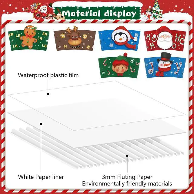 Alt view image 3 of 6 - Faccito 24 Pieces Christmas Coffee Cup Sleeves Bulk for 12 oz, 16 oz Christmas Disposable Corrugated Paper Cup Sleeves with Snowman Santa Reindeer Pattern for Tea Hot Chocolate Cocoa Cold Beverage